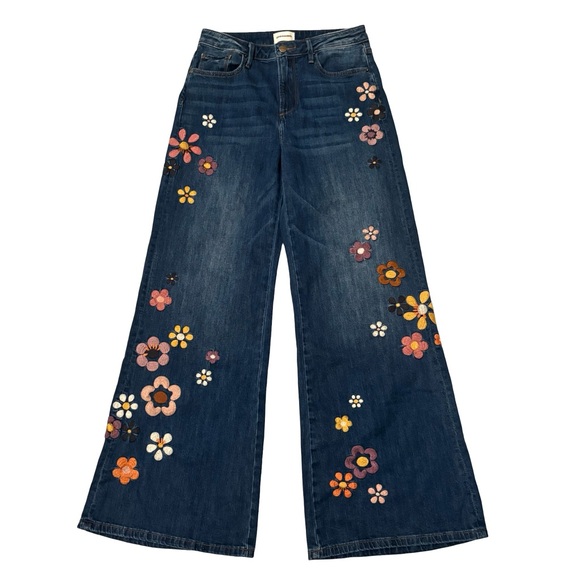 NWOT, Driftwood Mona X Boogie Nights High Rise Floral Embroidered Flare Jeans - Picture 6 of 16